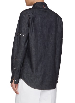 Back View - Click To Enlarge - THOM BROWNE - Long Sleeve Dark Wash Selvedge Cotton Denim Pocket Shirt