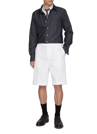 Figure View - Click To Enlarge - THOM BROWNE - Long Sleeve Dark Wash Selvedge Cotton Denim Pocket Shirt