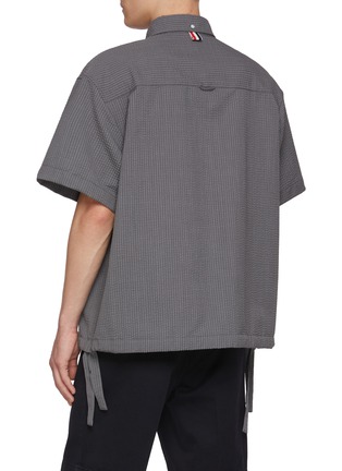 Back View - Click To Enlarge - THOM BROWNE - Flap Pocket Boxy Fit Wool Seersucker Track Shirt