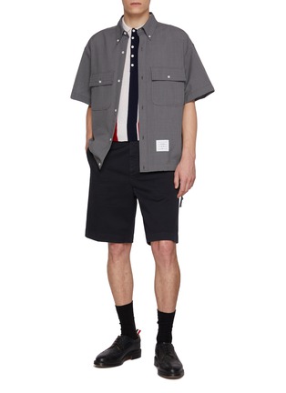 Figure View - Click To Enlarge - THOM BROWNE - Flap Pocket Boxy Fit Wool Seersucker Track Shirt