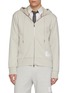 THOM BROWNE 4-Bar Rib Panel Zip Up Cotton Hoodie