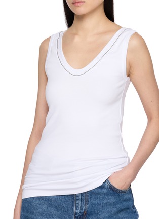  - BRUNELLO CUCINELLI - Sleeveless Shiny Trim Cotton Ribbed Jersey Top