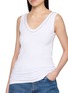  - BRUNELLO CUCINELLI - Sleeveless Shiny Trim Cotton Ribbed Jersey Top