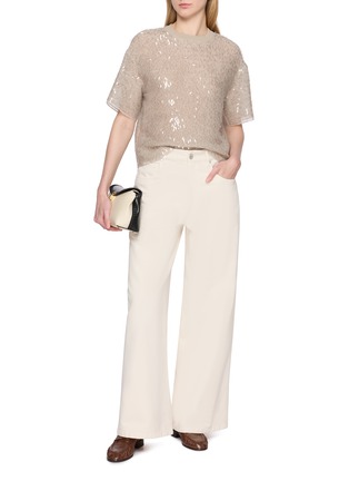 Figure View - Click To Enlarge - BRUNELLO CUCINELLI - Short Sleeve Embellished Crewneck Silk Top