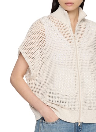  - BRUNELLO CUCINELLI - High Neck Zip Up Diamante Cotton Knit Gilet