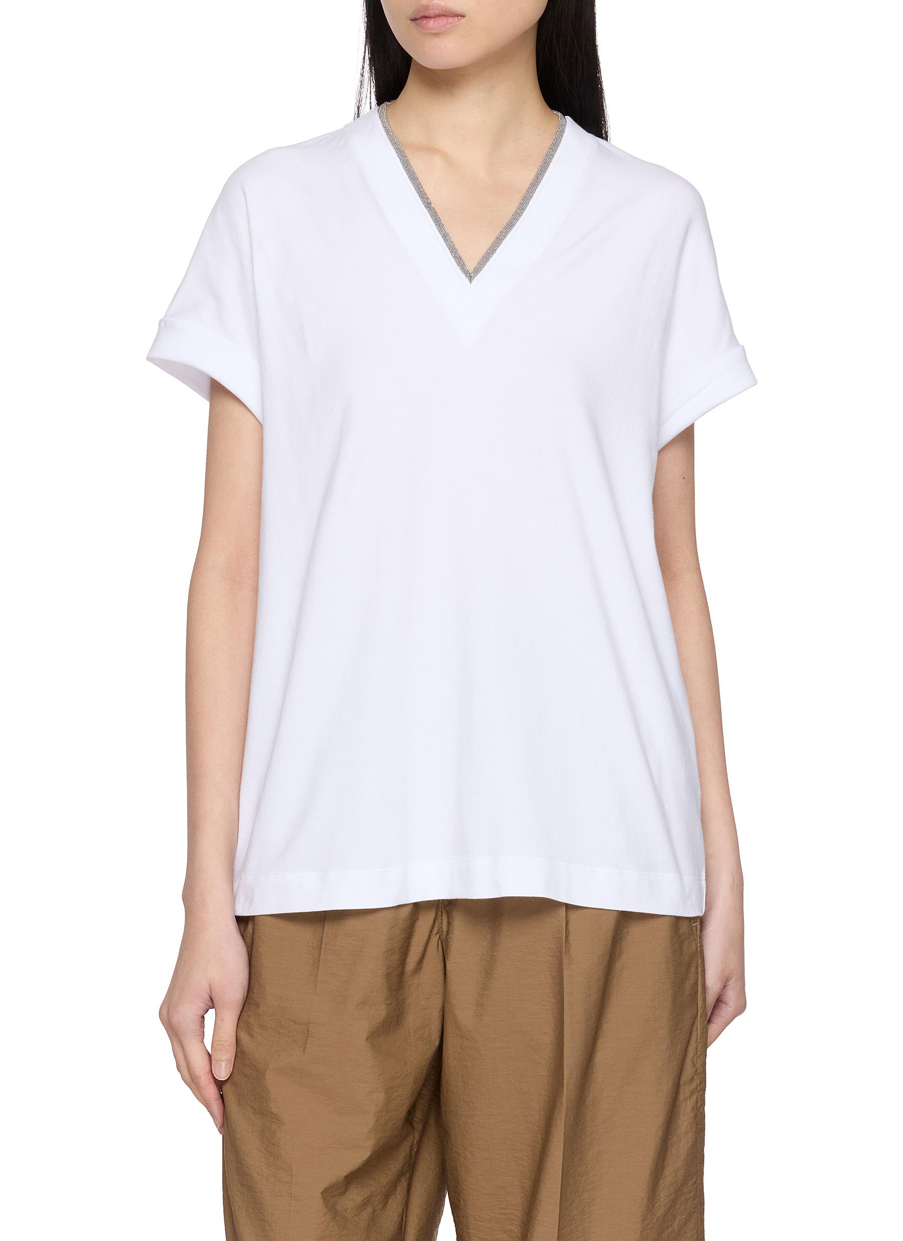 BRUNELLO CUCINELLI | Monili Embellished V-Neck T-Shirt | Women