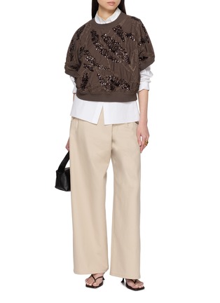 Figure View - Click To Enlarge - BRUNELLO CUCINELLI - Sequinned Crewneck Techno Cotton Popeline Knit Blouse