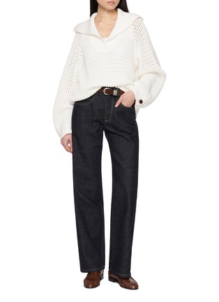 Figure View - Click To Enlarge - BRUNELLO CUCINELLI - V-Neck Wide Lapel Cotton Knit Sweater