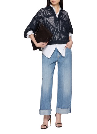 Figure View - Click To Enlarge - BRUNELLO CUCINELLI - Lace Knit Polo Shirt