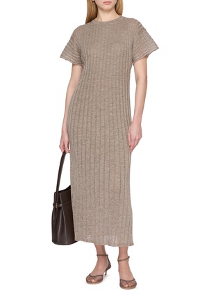Figure View - Click To Enlarge - BRUNELLO CUCINELLI - Ribbed Crewneck Linen Blend Dress