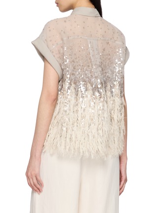 Back View - Click To Enlarge - BRUNELLO CUCINELLI - Cap Sleeve Embellished Silk Chiffon Shirt