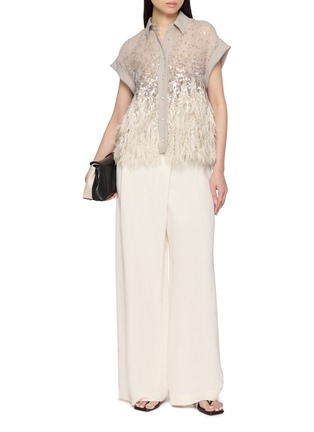 Figure View - Click To Enlarge - BRUNELLO CUCINELLI - Cap Sleeve Embellished Silk Chiffon Shirt