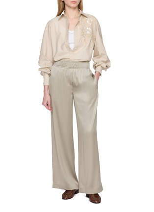 Figure View - Click To Enlarge - BRUNELLO CUCINELLI - Elastic Waistband Silk Wide Leg Pants
