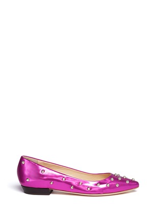 Main View - Click To Enlarge - 73426 - Stud metallic leather flats