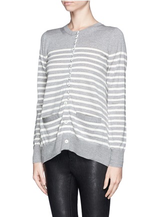 Front View - Click To Enlarge - SACAI LUCK - Cupro underlay stripe wool cardigan