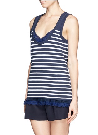 Front View - Click To Enlarge - SACAI LUCK - Lace trim stripe tank top