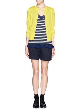 Figure View - Click To Enlarge - SACAI LUCK - Lace trim stripe tank top