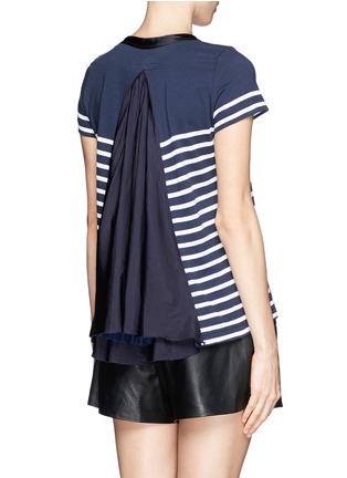 Back View - Click To Enlarge - SACAI LUCK - Flare satin and mesh back stripe T-shirt