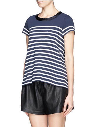 Front View - Click To Enlarge - SACAI LUCK - Flare satin and mesh back stripe T-shirt