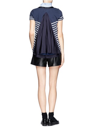 Figure View - Click To Enlarge - SACAI LUCK - Flare satin and mesh back stripe T-shirt