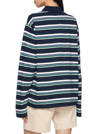 Back View - Click To Enlarge - SIENNE - Olsen Long Sleeve Striped Polo Top