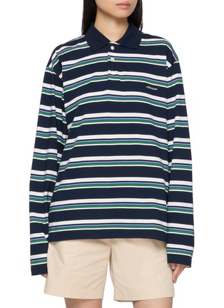 Main View - Click To Enlarge - SIENNE - Olsen Long Sleeve Striped Polo Top