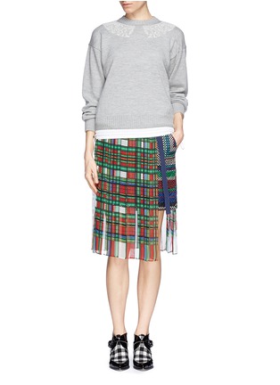 Figure View - Click To Enlarge - SACAI LUCK - Velvet flock lace collar drawstring sweater