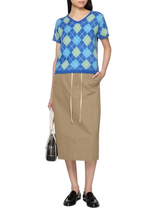 Figure View - Click To Enlarge - SIENNE - Kiko Short Sleeve Argyle Knit Top