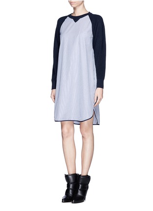 Figure View - Click To Enlarge - SACAI LUCK - Pinstripe poplin combo sweater dress 
