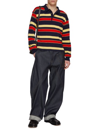 Figure View - Click To Enlarge - JW ANDERSON - Striped Contrast Panel Cotton Wool Knit Rugby Polo Sweater