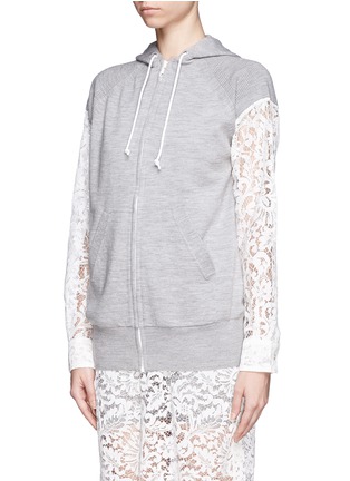Front View - Click To Enlarge - SACAI LUCK - Lace sleeve hoodie