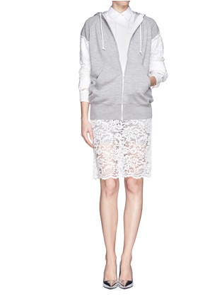 Figure View - Click To Enlarge - SACAI LUCK - Lace sleeve hoodie