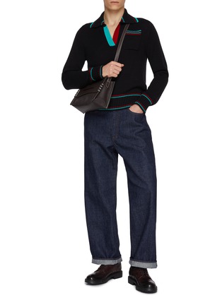 Figure View - Click To Enlarge - JW ANDERSON - Contrast Trimming Cotton Cashmere Shrunken Polo Knit Sweater