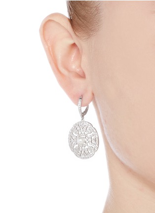Figure View - Click To Enlarge - CZ BY KENNETH JAY LANE - Round pavé mosaic faux pearl dangle earrings