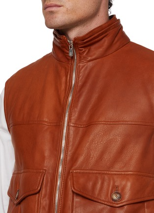 Detail View - Click To Enlarge - BRUNELLO CUCINELLI - Detachable Shearling Collar Padded Leather Vest