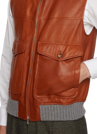 - BRUNELLO CUCINELLI - Detachable Shearling Collar Padded Leather Vest