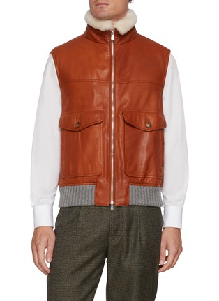 Main View - Click To Enlarge - BRUNELLO CUCINELLI - Detachable Shearling Collar Padded Leather Vest