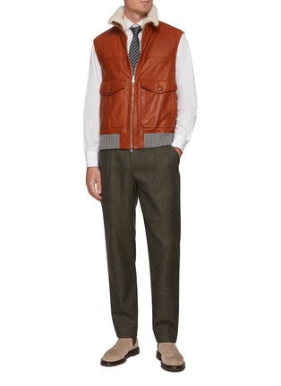 Figure View - Click To Enlarge - BRUNELLO CUCINELLI - Detachable Shearling Collar Padded Leather Vest