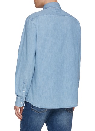 Back View - Click To Enlarge - BRUNELLO CUCINELLI - Cutaway Collar Light Wash Denim Shirt