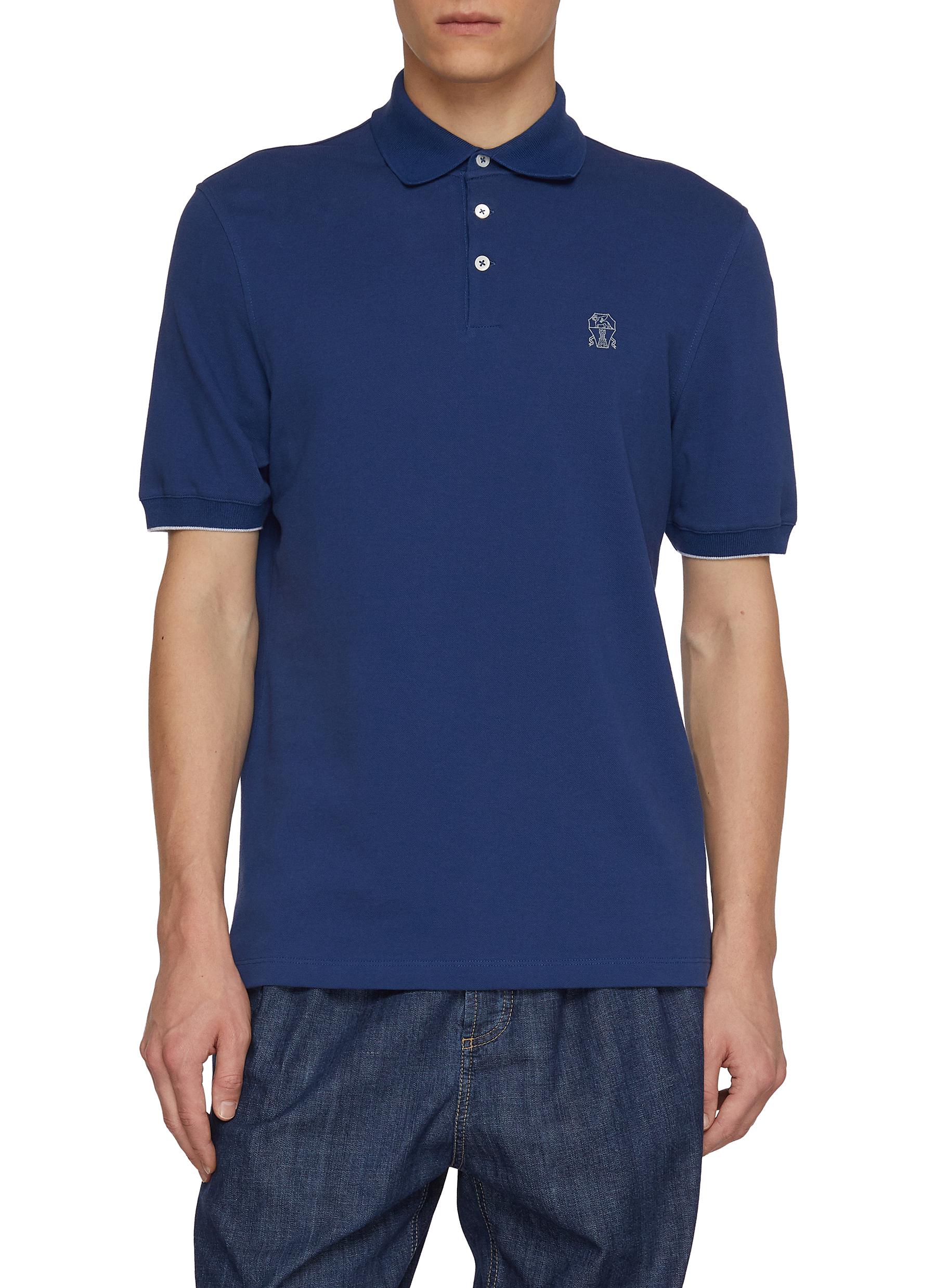 BRUNELLO CUCINELLI | Short Sleeve Logo Cotton Piqué Polo Top | Men