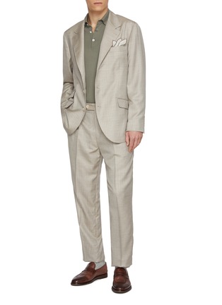 Figure View - Click To Enlarge - BRUNELLO CUCINELLI - Flap Pocket Single Breasted Cashmere Silk Herringbone Suit