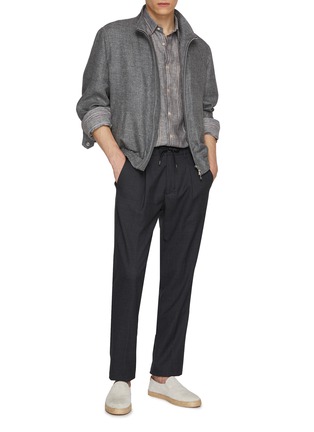 Figure View - Click To Enlarge - BRUNELLO CUCINELLI - Zip Up Wool Silk Linen Jacket