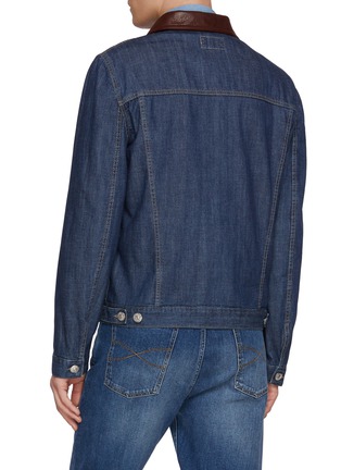 Back View - Click To Enlarge - BRUNELLO CUCINELLI - Leather Collar Dark Wash Denim Jacket