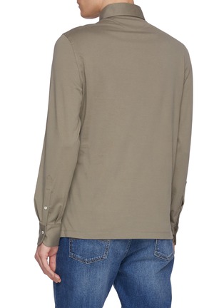 Back View - Click To Enlarge - BRUNELLO CUCINELLI - Long Sleeve Cotton Polo Shirt