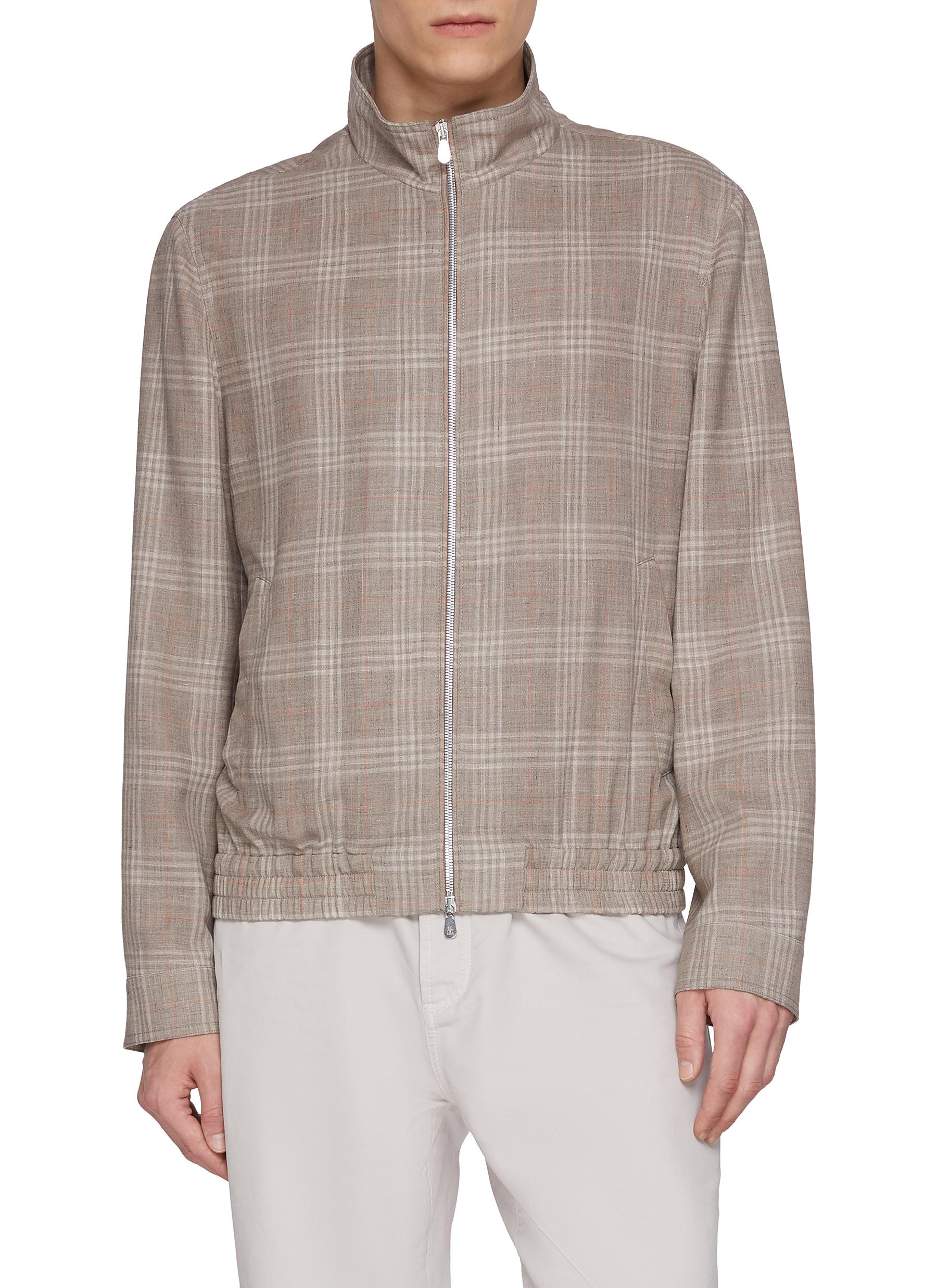 BRUNELLO CUCINELLI | Zip Up Wool Silk Linen Jacket | Men | Lane