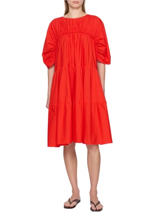 Main View - Click To Enlarge - MERLETTE - Draped Tiered Ruched Yoke Cotton Dress