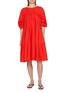 MERLETTE Draped Tiered Ruched Yoke Cotton Dress