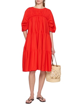 Figure View - Click To Enlarge - MERLETTE - Draped Tiered Ruched Yoke Cotton Dress