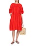 Figure View - Click To Enlarge - MERLETTE - Draped Tiered Ruched Yoke Cotton Dress