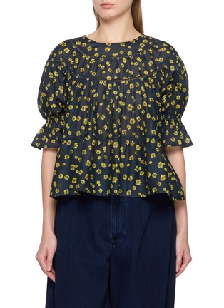 Main View - Click To Enlarge - MERLETTE - Rounded Yoke Tiered Cotton Top